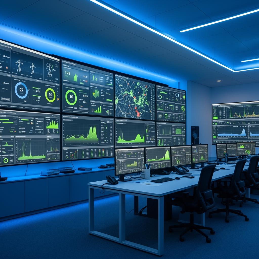 Energy monitoring control room with real-time analytics dashboards